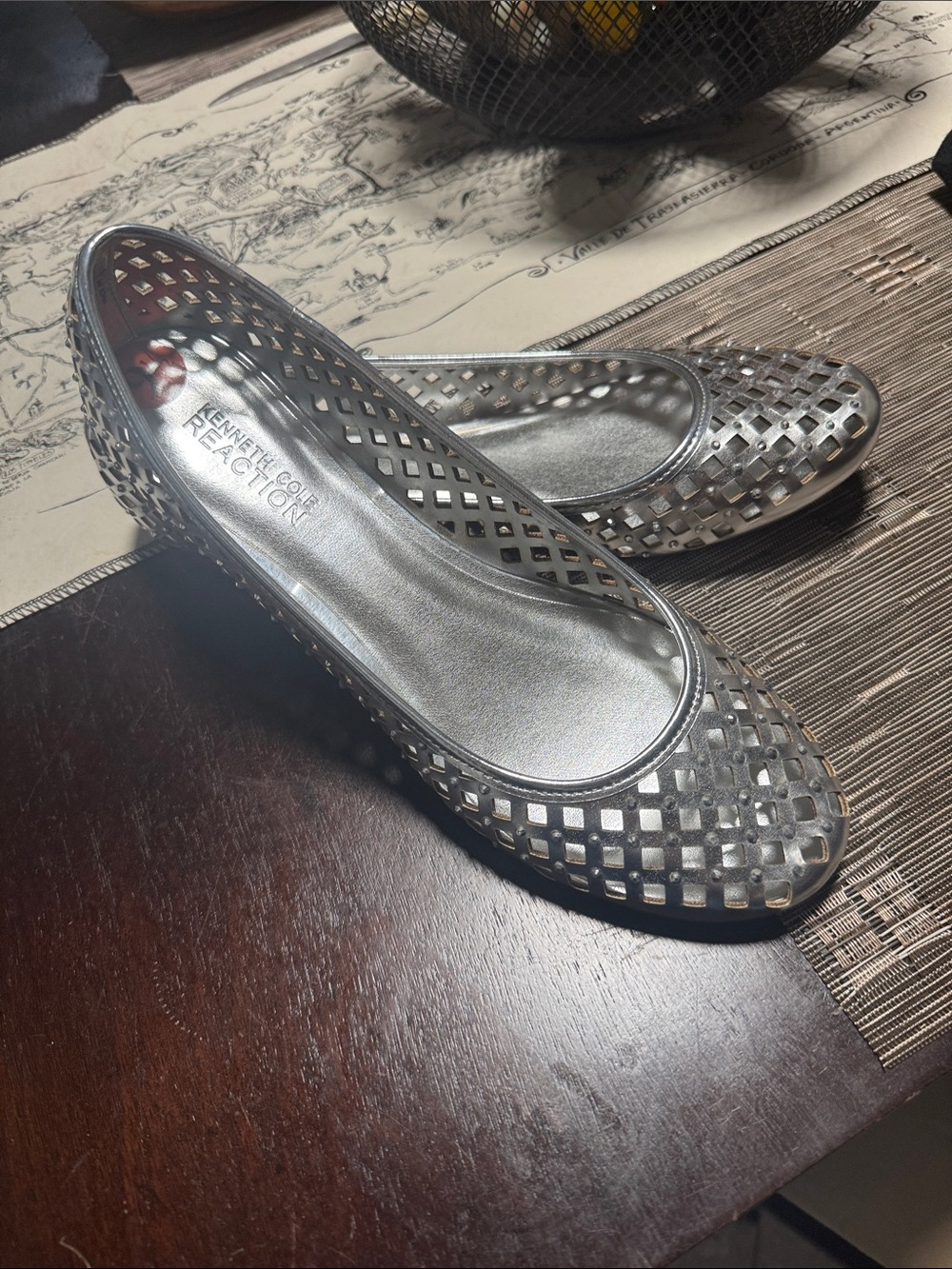 Kenneth Cole Reaction Metallic Silver Laser-Cut Ballet Flats